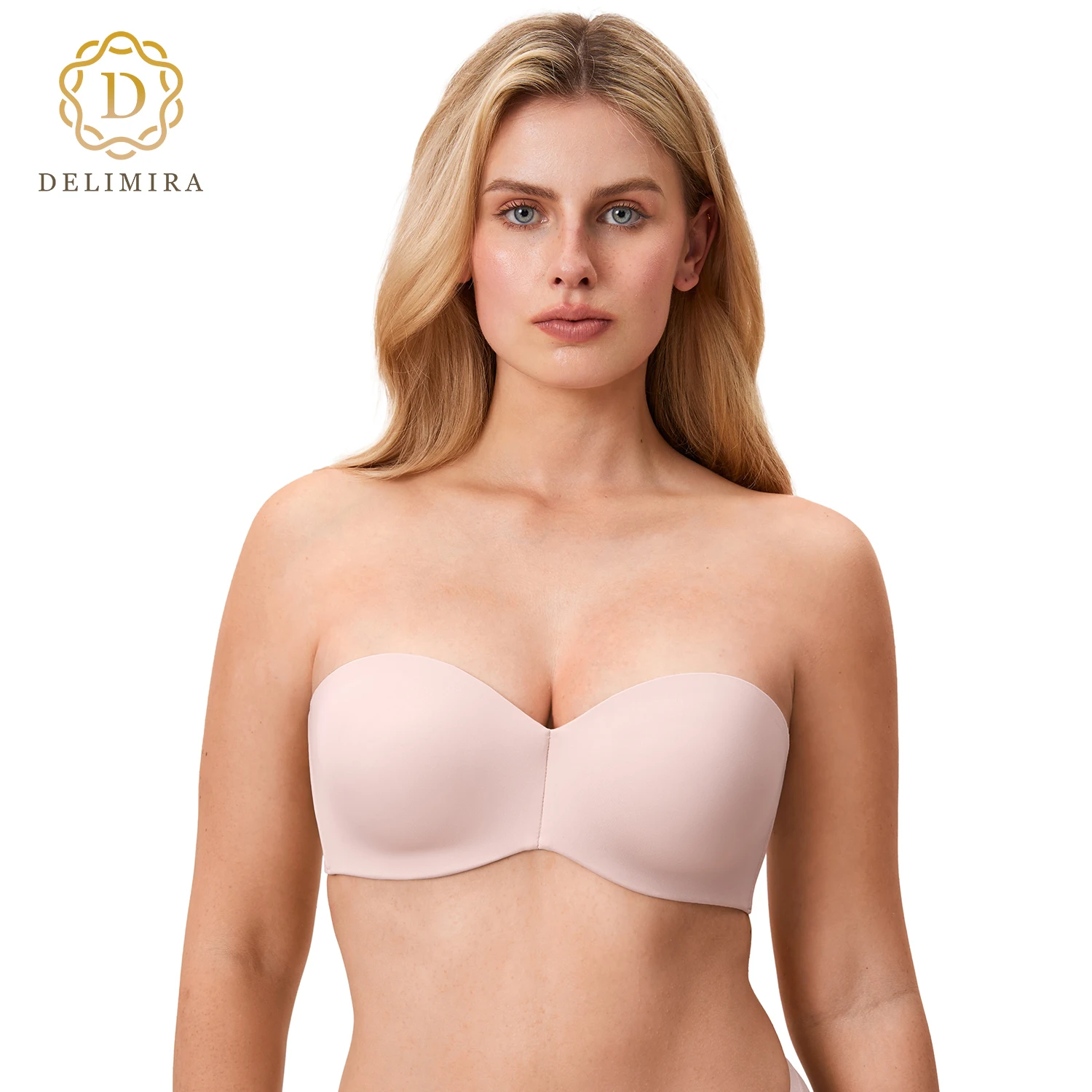 

DELIMIRA Women's Minimizer Strapless Bra Plus Size Smooth Unlined Underwire Support Anti-slip Silicone Full Coverage Bras E F G