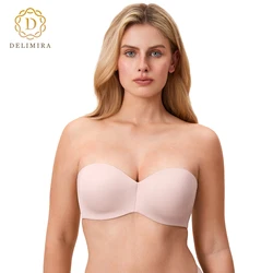 DELIMIRA Women's Minimizer Strapless Bra Plus Size Smooth Unlined Underwire Support Anti-slip Silicone Full Coverage Bras E F G