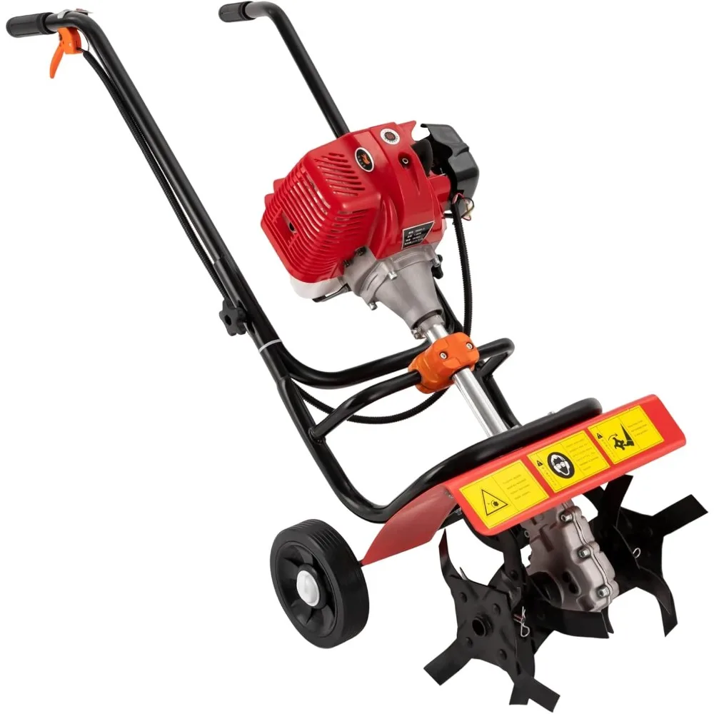 

52CC 2 Stroke Tiller Cultivator, Mini Garden Tiller Rototiller Gas Powered Cordless Tiller Cultivator Hand Push Rotary Cultivato