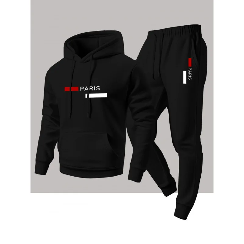 Letter printed sportswear set men's hooded sweatshirt long pants set spring and autumn winter warm suit Men 2 Piece Tracksuit