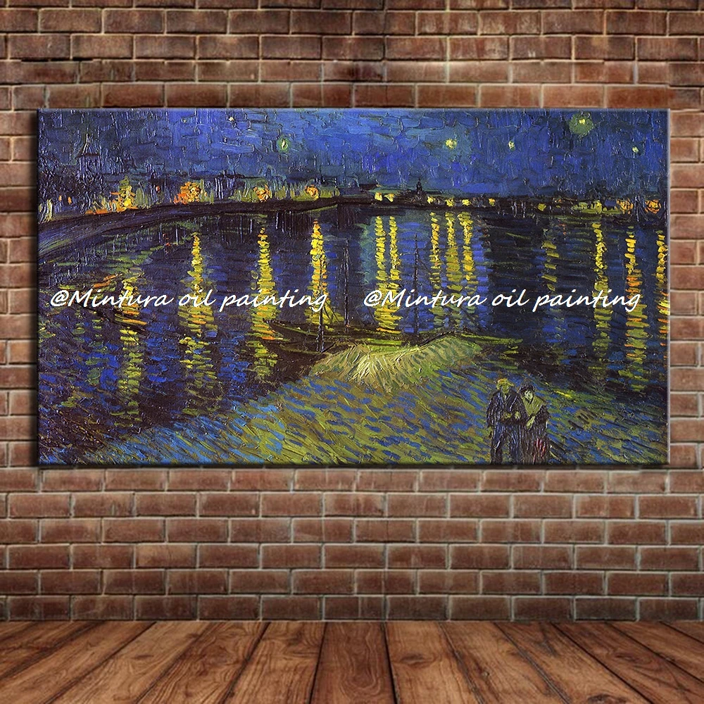 

100%Hand-painted Vincent Van Gogh Oil Painting On Canvas,Copy The Lamplight Of River Wall Art,Picture For Living Room Decoration