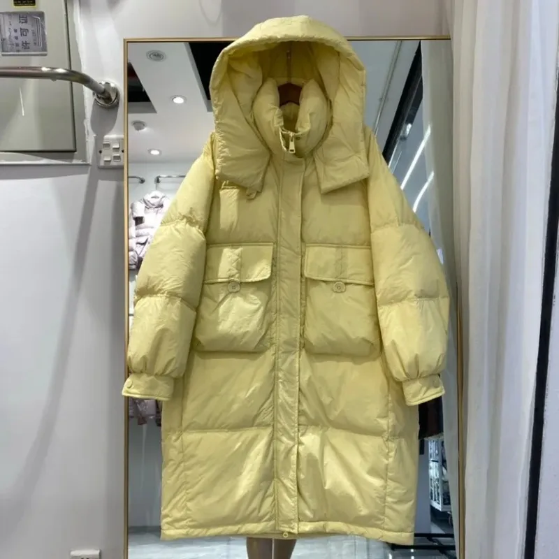 New 2024 Winter Down Jacket Women Fashion Thicken Warm White Duck Down Coat Casual Hooded Long Warm Waterproof Parka Female