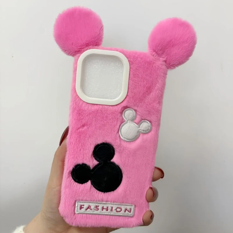 NEW Disneys Mickeys Minnies Mouses Plush Cute Phone Case For iPhone 16 15 14 13 12 11 Pro Max Plus Y2K Stereoscopic Back Cover