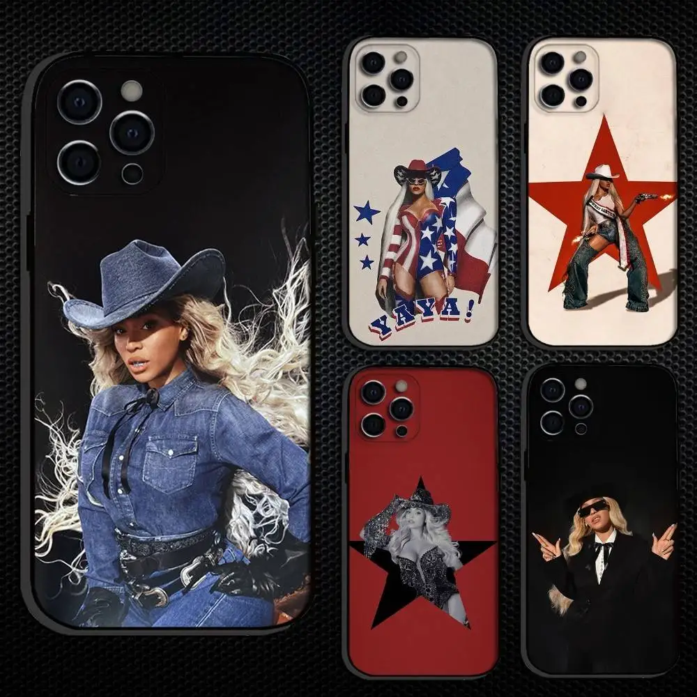

B-Beyonce Cowboy Phone Case For iPhone 16,15,14,13,12,11 Plus,Pro Max, Others Soft Black Cover