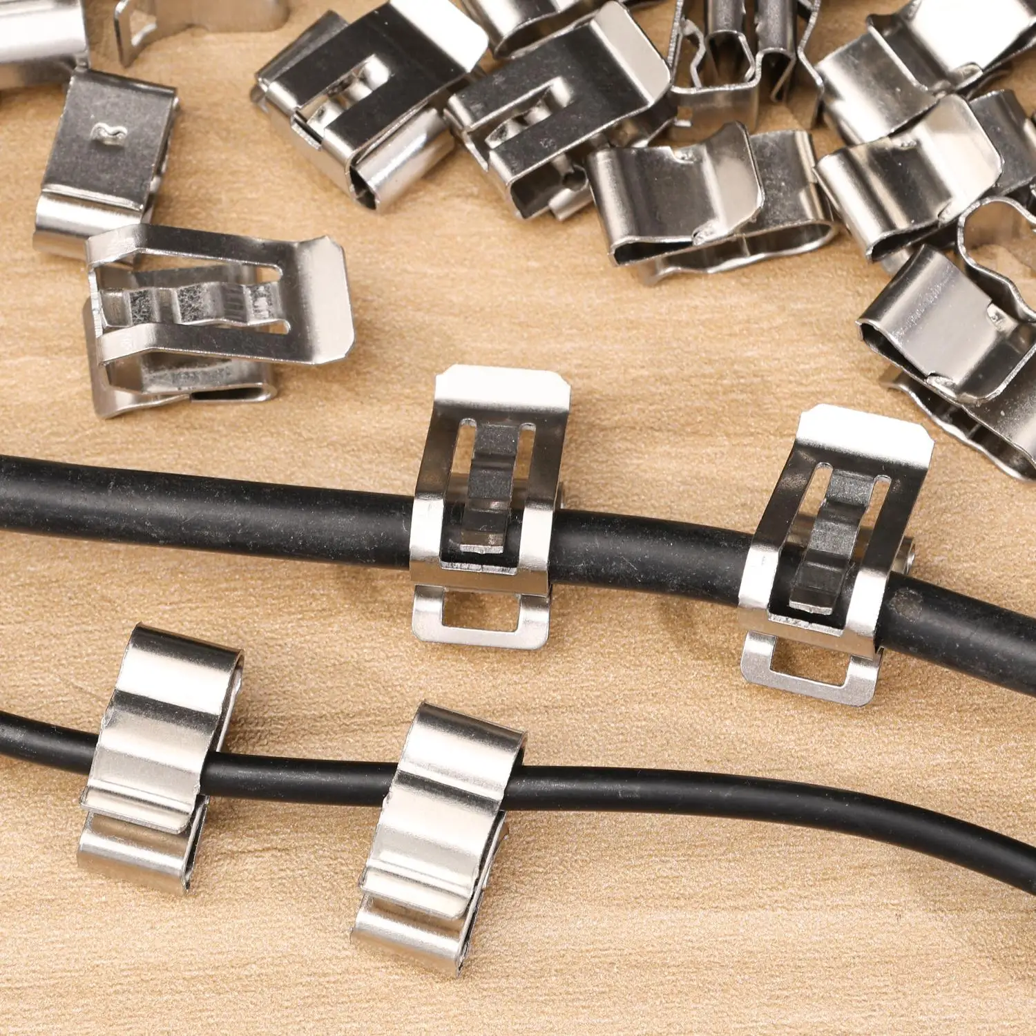 50Pcs Trailer Frame Wire Clips Solar Panel Wire Clips Stainless Steel Cable Clamps for PV Wiring Photovoltaic Cable Double Wire