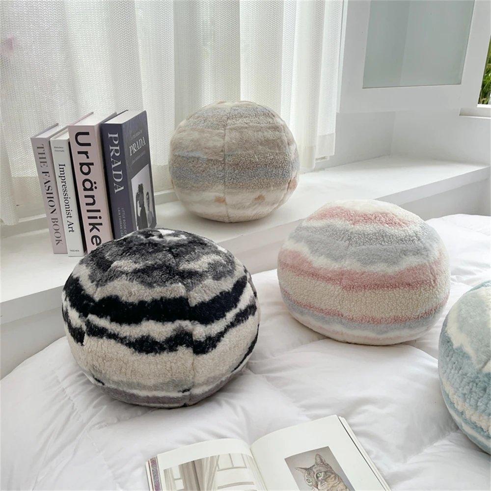 Plush Round Wool Cushion Nordic Colorful Ball Shaped Stuffed Pillow for Sofa Office Waist Rest Pillow Popular Macaroon Cushion