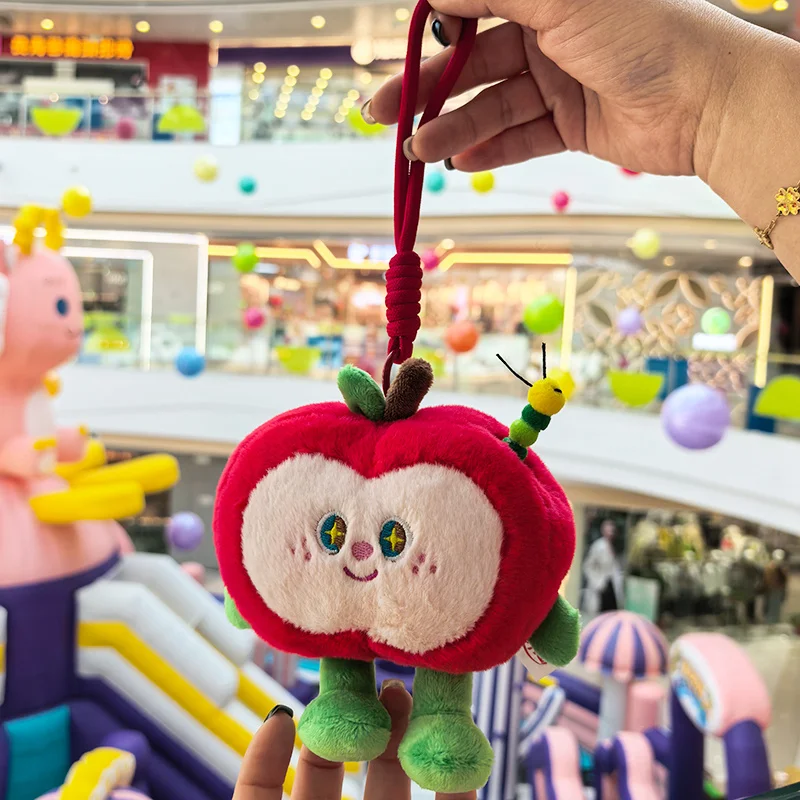 16 سنتيمتر التفاح الأحمر لطيف مع دودة أفخم كيرينغ محشوة الساقين الخضراء الفاكهة قلادة الإنسان الشكل بلوشي الإكسسوارات هدية #6