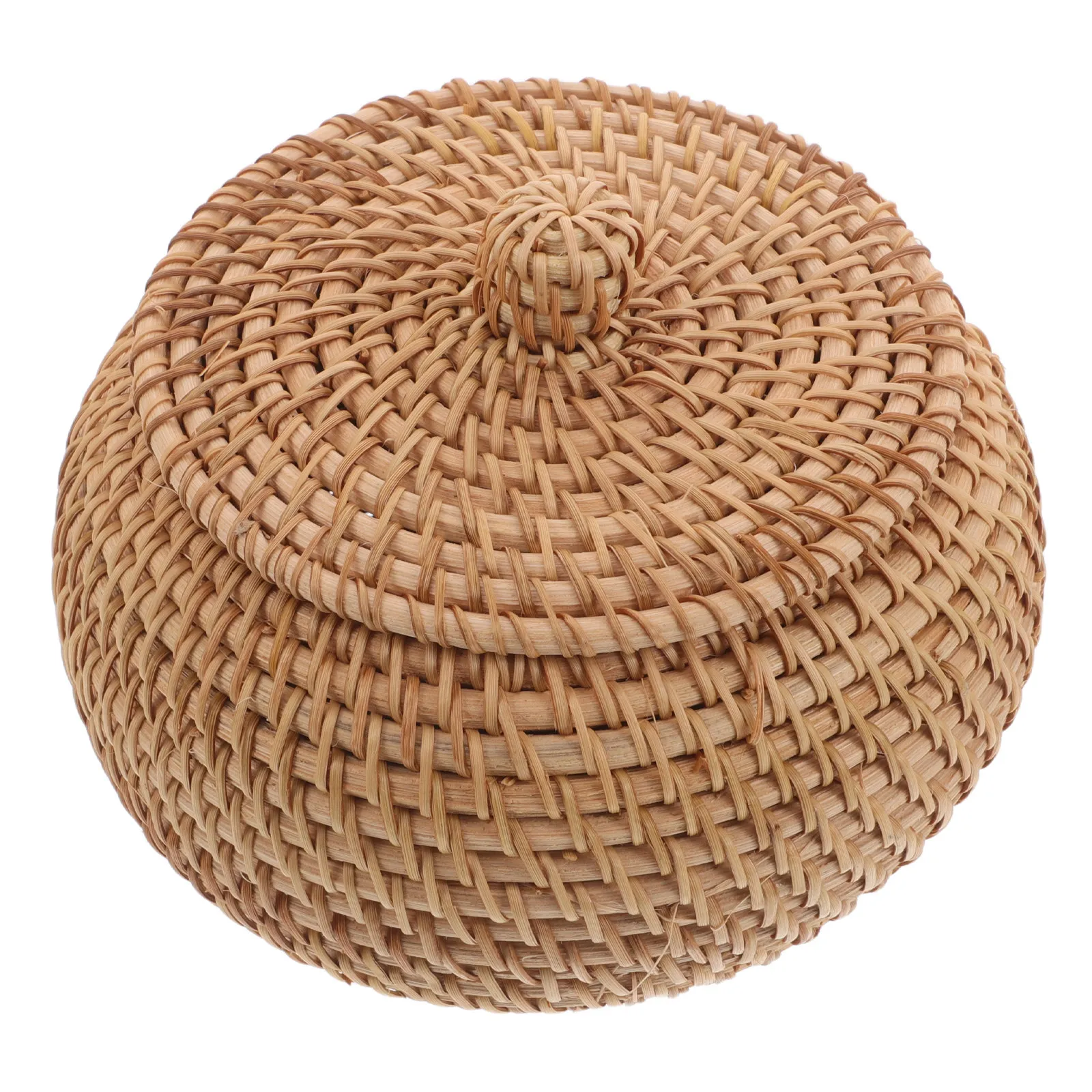 

Handwoven Rattan Storage Basket with Lid 15x12cm Round Natural Wicker Box Desktop Organizer for Keys Bread Sundries Kitchen
