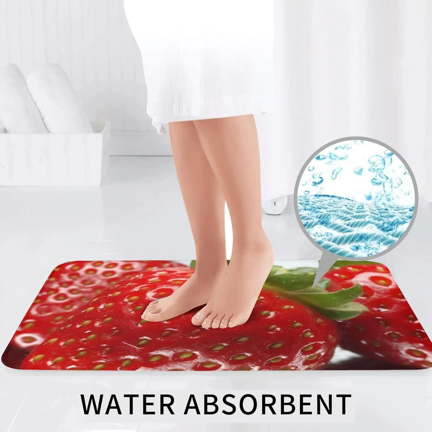 أطقم سجاد حمام فاكهة الفراولة الحمراء مكونة من 3 قطع، سجادة حمام ماصة غير قابلة للانزلاق على شكل حرف U مع غطاء مرحاض