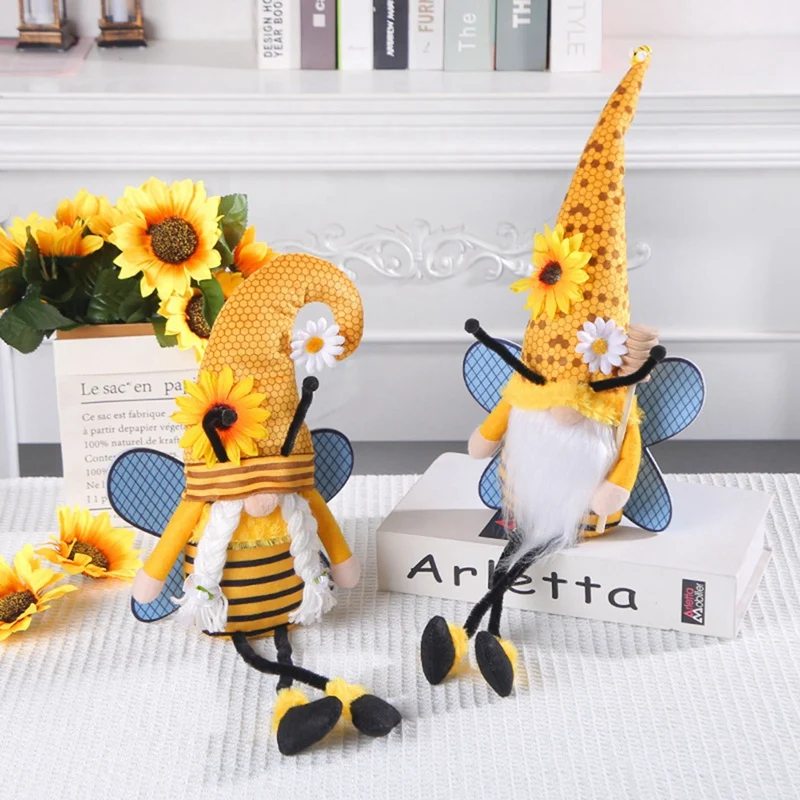 Bumblebee Gnome With Hanging Legs, Spring And Summer Sunflower Bee Gnome For Home Kitchen Shelf