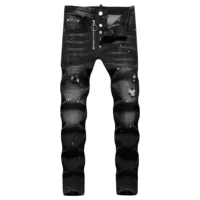 2025 Men Skinny Jeans Luxury Brand Light Blue Holes Long Trousers Quality Male Fashion Stretch Slim Pants Men's Ripped Jeans