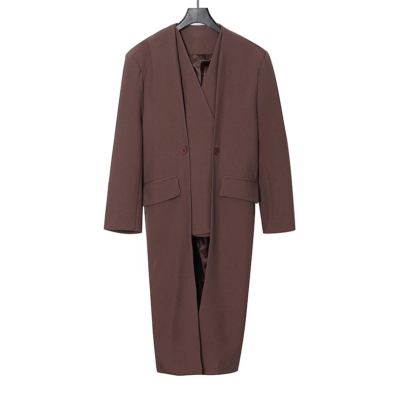 

Women's temperament commuter style coat autumn new fake two-piece long loose solid color casual trench Women's coat outerwears