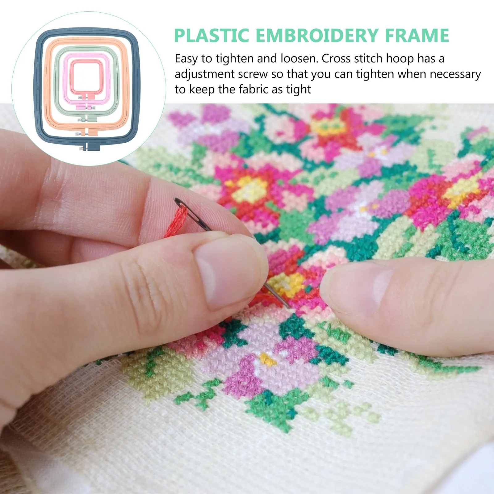 

5Pcs Cross Stitch Hoops Set Plastic Embroidery Rings Adjustable for DIY Needlework Sewing Craft Embroidery Supplies