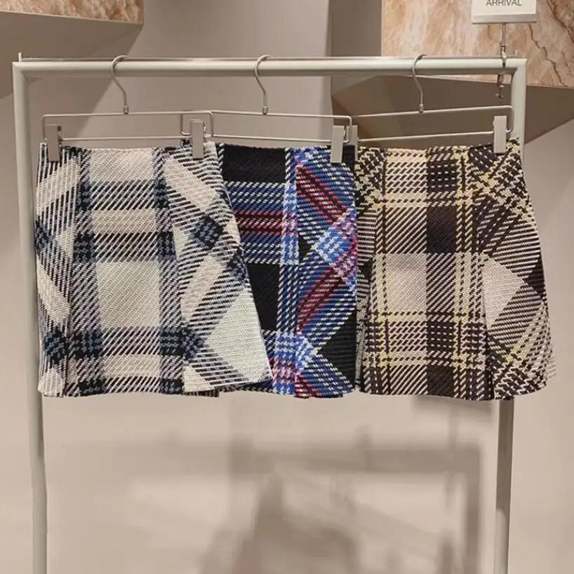 

High Waist Slim Contrast Color Plaid Mini Skirt Women 2022 Autumn Winter Japanese Skirts Jupe Harajuku Faldas Mujer Moda p726