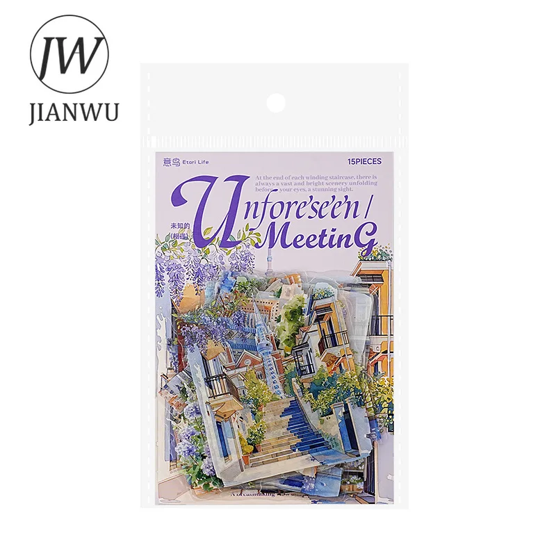 JIANWU Unknown Encounter Series Vintage City Street Landscape Material Collage PET Sticker Creative DIY Journal Stationery view 5