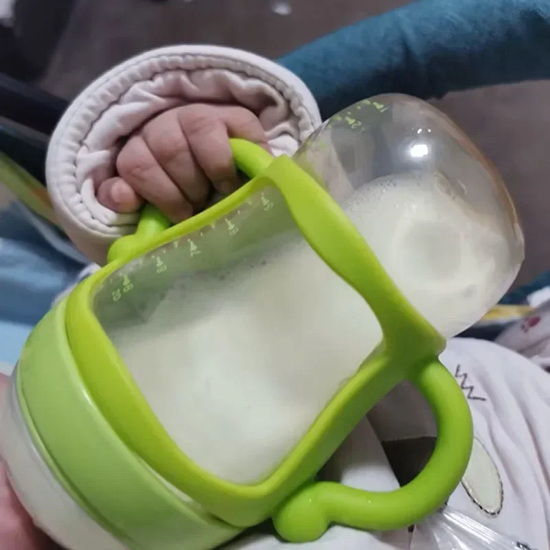 Mango de agarre para biberón, asas de boca ancha de silicona azul para biberones de leche universales, accesorios de taza de alimentación de bebé resistentes al calor