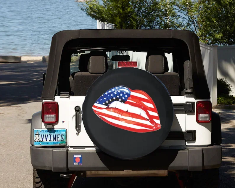 Lip,  American Flag Spare Tire Cover, Gift for Her, Car Accessories, Funny  gift, American Pride, Backup Camera or Not,B