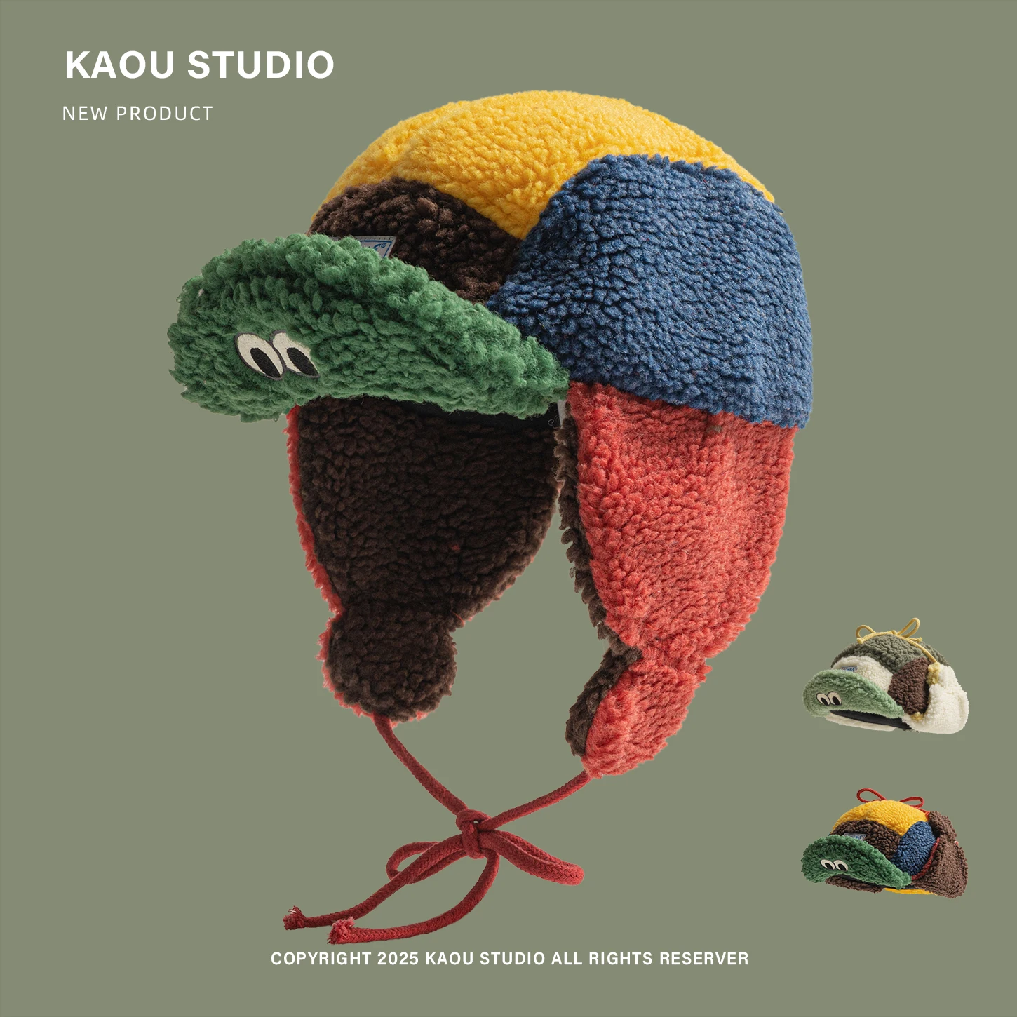 

Autumn Winter New Thickened Bomber Hat Men Women Faux Lamb Wool Cute Eyes Baseball Cap Windproof Warm Ear Protection Bomber Cap