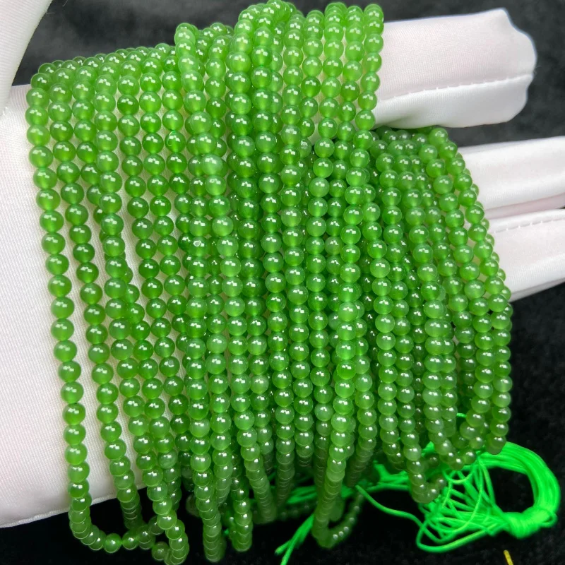 

Натуральный нефрит Хэтянь 4M Яшма Будда Зеленый Маленькие рисовые бусины Браслет-цепочка на ключицу