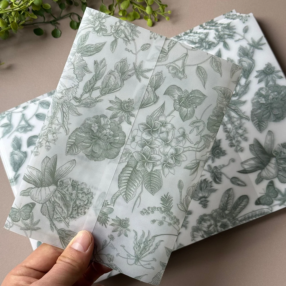 25pcs Blue green or pink flower Vellum  Wrap suitable for a 5 x 7 Wedding Invitation
