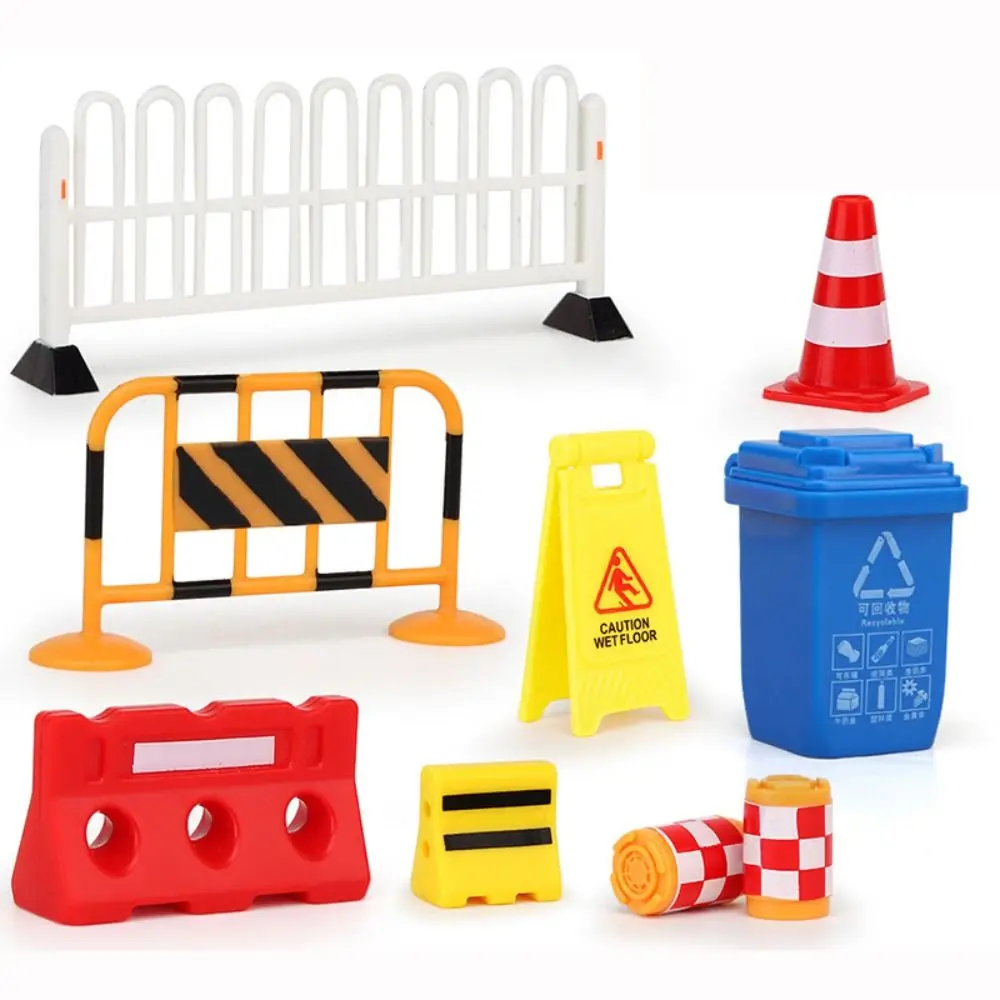 24/40/62PCS Gift Parking Crossbar Early Teaching Mini Traffic Cones Road Block Fences Road Signs Street Scene Model