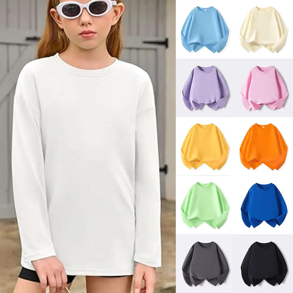 

Girls Boys Long Sleeve T-Shirts Casual Kids Pure Cotton O-neck Solid Tee Tops Spring Blouse T Shirt for Teens Girl Clothes 3-14Y