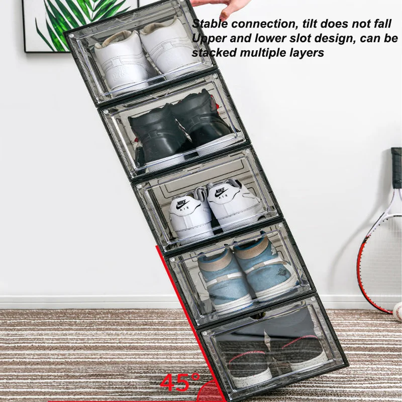 Magnetic Shoe Organizer Plastic Transparent Drawer Shoe Storage Box Space Saving Dormitor Shoe Rack Shoe Cabinet