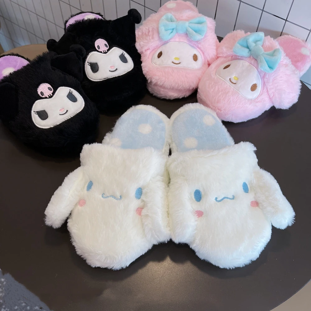 Cartoon Sanrioed Kuromi Melody Cinnamoroll pluszowe kapcie damskie Kawaii Anime zimowe kryty domowe bawełniane buty dziewczyna śliczne antypoślizgowe