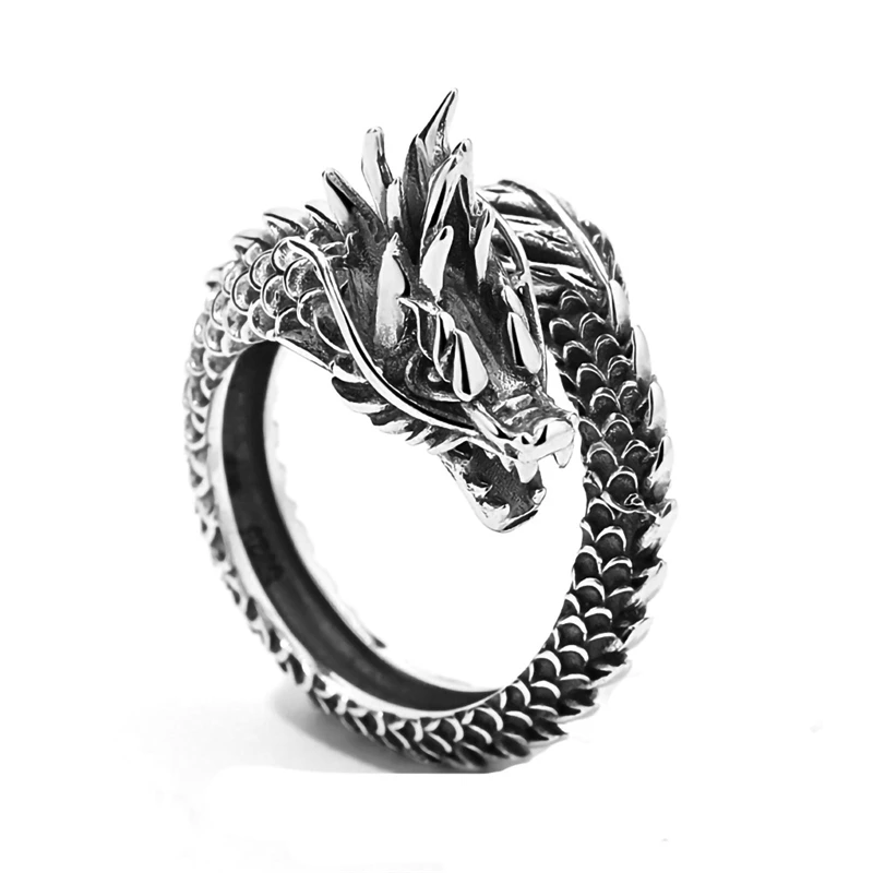 Sole Memory Retro Domineering Dragon Men Thai Silver Personality Silver Color Female Resizable Opening Rings SRI515