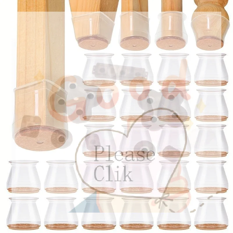【HG】16 Pcs Transparent Silicone Chair Leg Protectors With Non Slip Felt Bottom Noise Reduction Perfect For Hardwood Floors Home