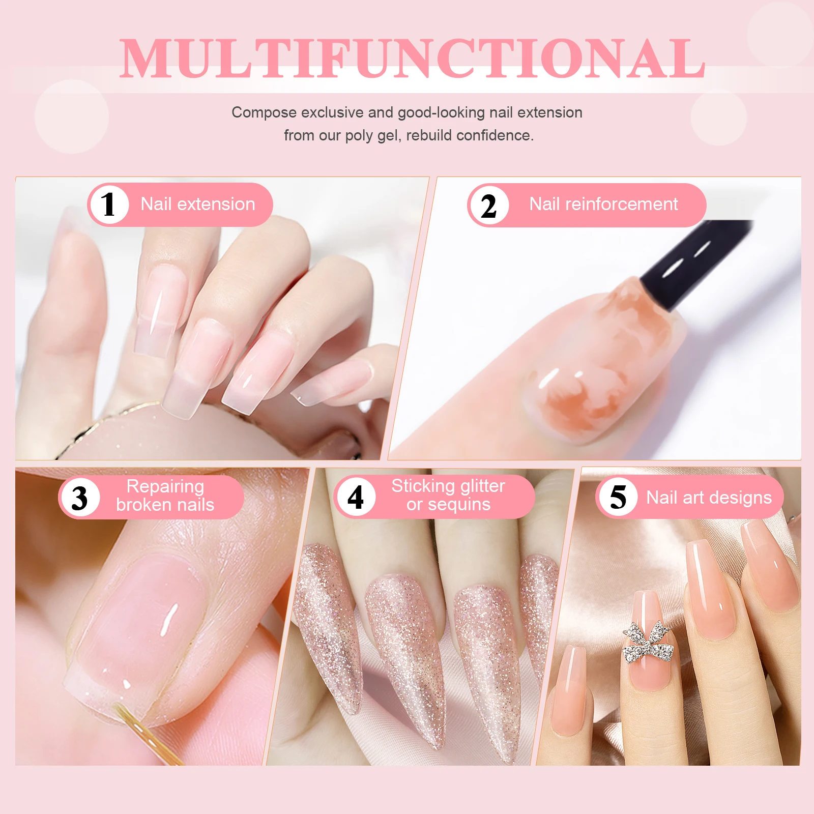 Saviland Large Capacity Poly Gel For Manicure 100g Clear Nail Extension Gel Crystal Poly Hard Gel For Starter Nail Art DIY Salon