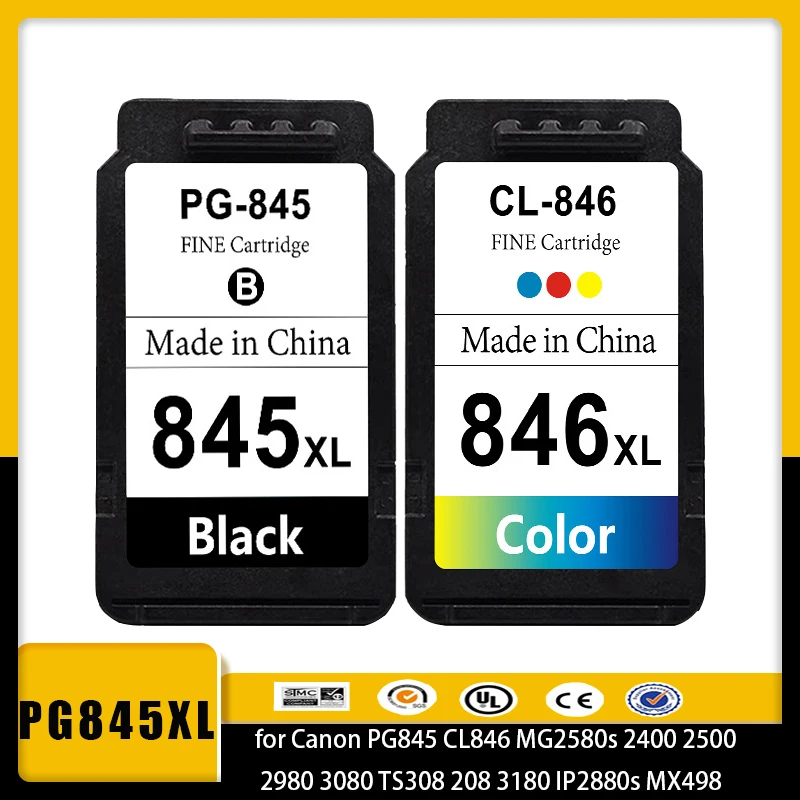 Replacement 845 846 Ink Cartridge Compatible for Canon PG845 CL846 MG2580s 2400 2500 2980 3080 TS308 208 3180 IP2880s MX498