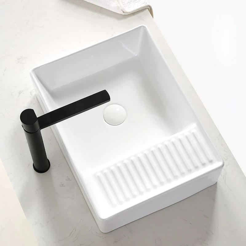 Washing Machine Table Basin with Washboard Wash Integrated Washbasin Bathroom Laundry Tub Ceramic Basin Household