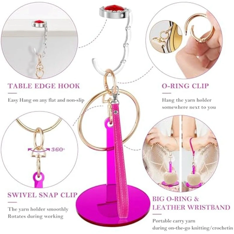 Soporte de hilo de venta superior, paquete de 2 hilos de muñeca portátiles para ganchillo y tejer, soporte de bola de hilo para bola de hilo grande o pequeña