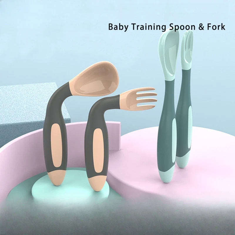 

Children's Fork & Spoon Set - Portable Baby Supplementary Tableware, Learn-to-Eat, Bendable Twist Spoon, Safe, Easy Grasp,
