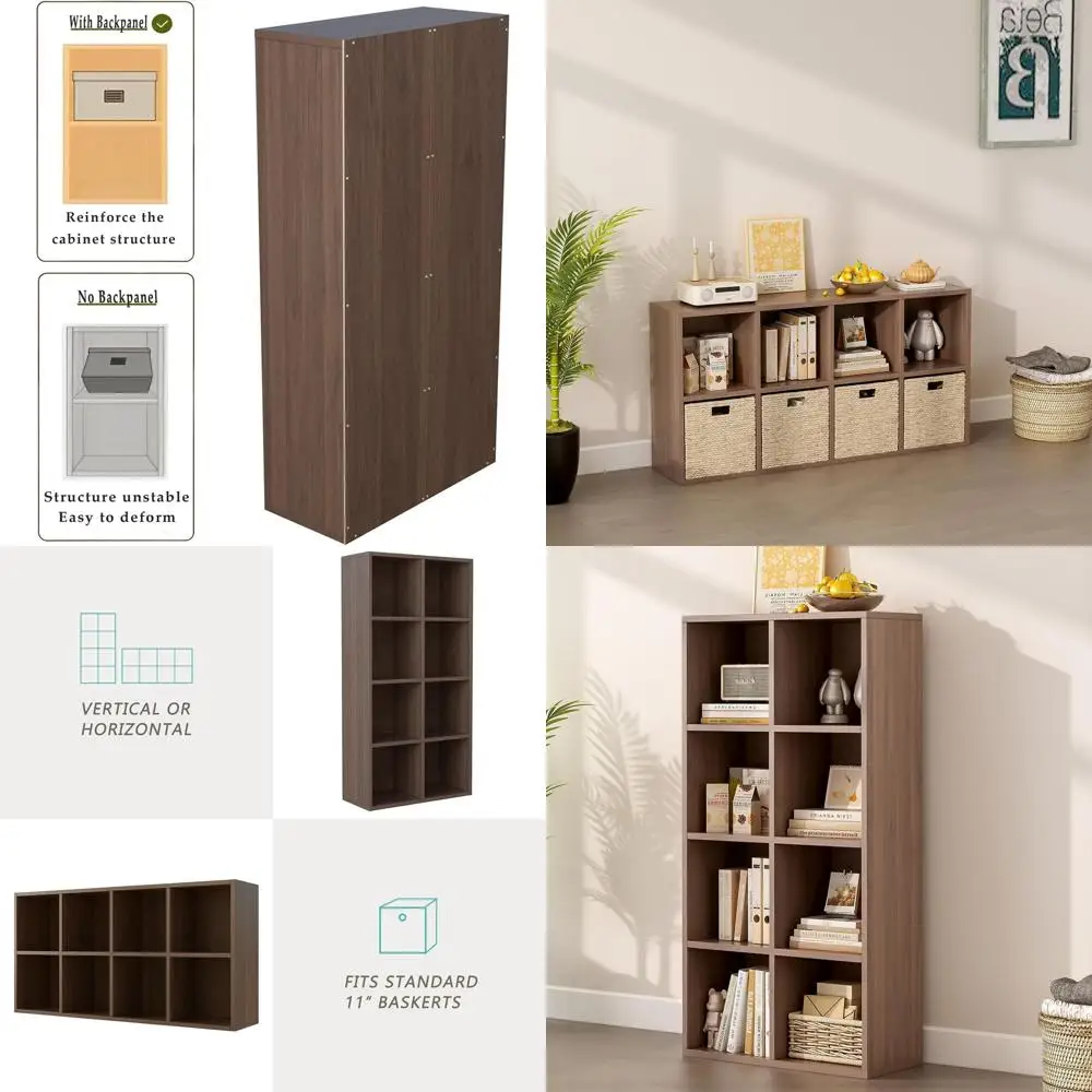 

4-х уровневая деревянная напольная открытая книжная полка из орехового дерева — полка для хранения на 8 кубов для организации дома и офиса