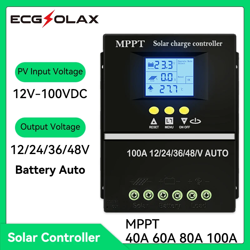 ecgsolax mppt controlador de carga solar regulador automatico com dual usb painel solar max pv 90vdc 12v 24v 36v 48v 40a 60a 80a 100a 01