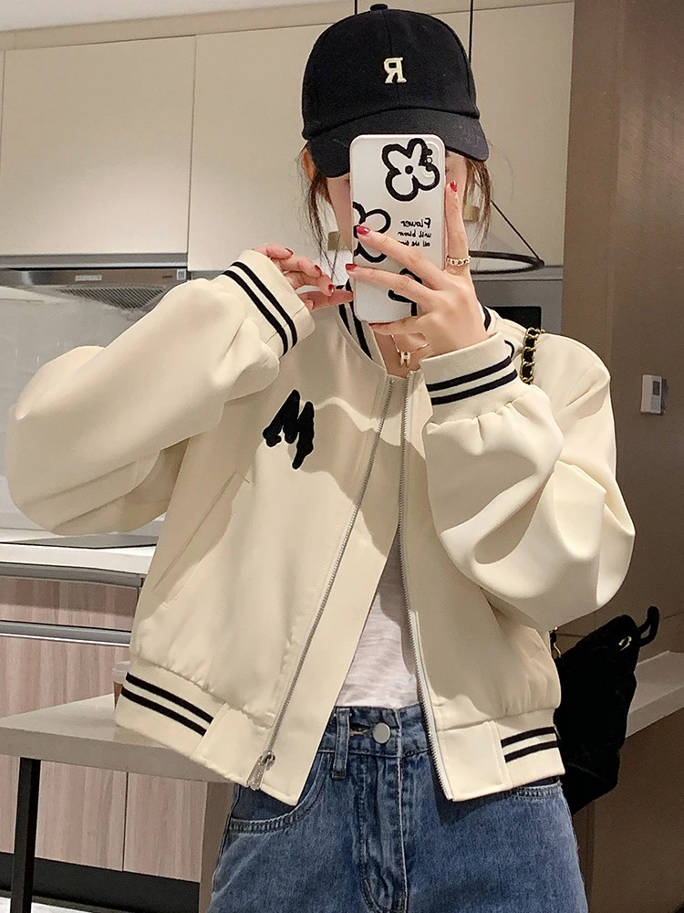 

Женская бейсбольная куртка-бомбер на молнии, тонкая, с длинными рукавами, из полиэстера, новая модель ранней весны 2026 года, с оригинальным дизайном