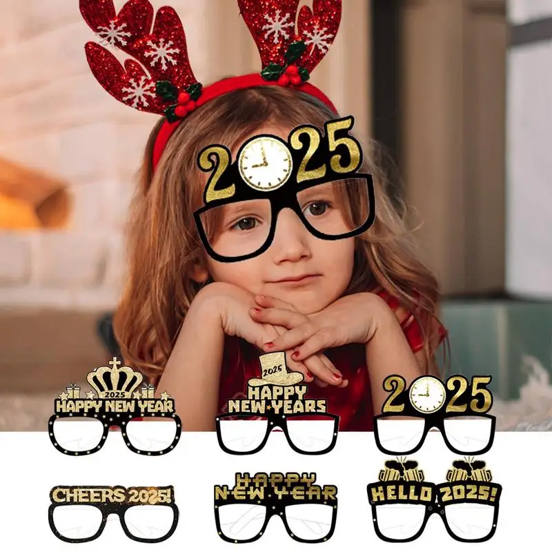 2025 Photo Booth Props Glasses Set Of 6 Happy New Year Family selfie prop Children's New Year Gift Party Decoration Supplies