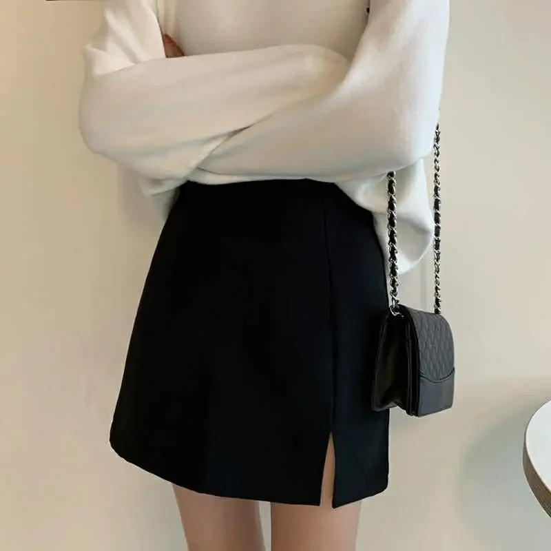 تنانير للنساء بفتحة جانبية للربيع والمكتب للسيدات Ins Harajuku صغيرة مريحة عالية الخصر أنيقة ومزاج متين Mujer Faldas