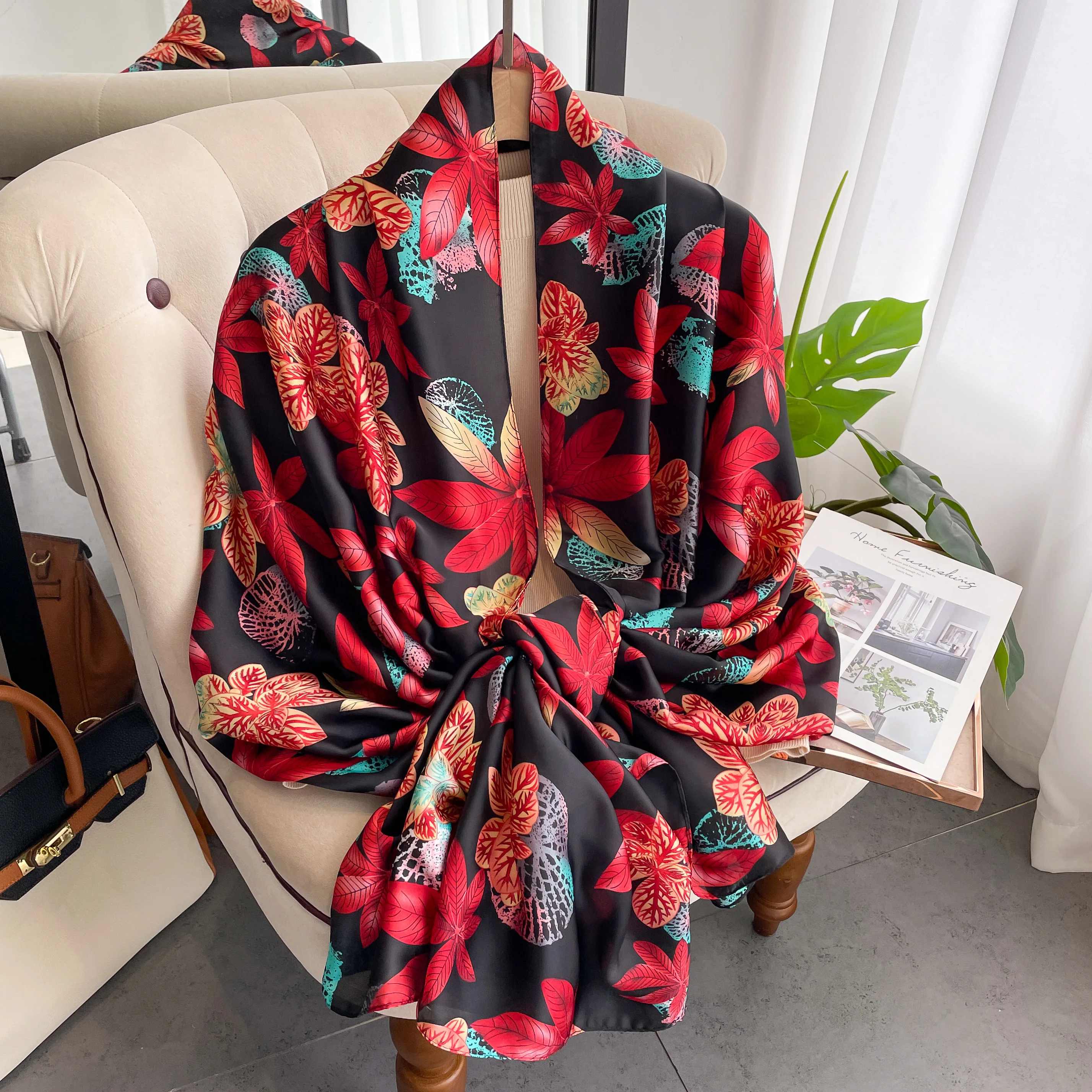 High Quality Soft Silk Scarf Women 180*90 Ladies Elegant Print Scarf Fashion Long Travel Shawl Beach  Designer Scarf