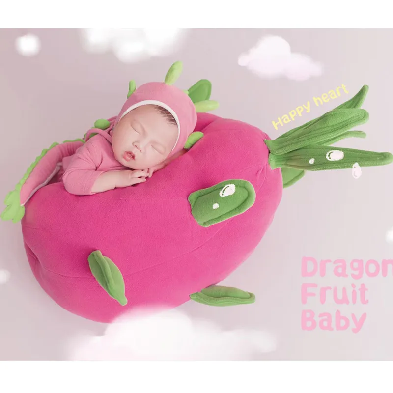 ❤️Newborn Photography Clothing Cute Dragon fruit Hat+Jumpsuit 2Pcs/Set Baby Photo Props Accessories Studio Shoot Clothes Outfits