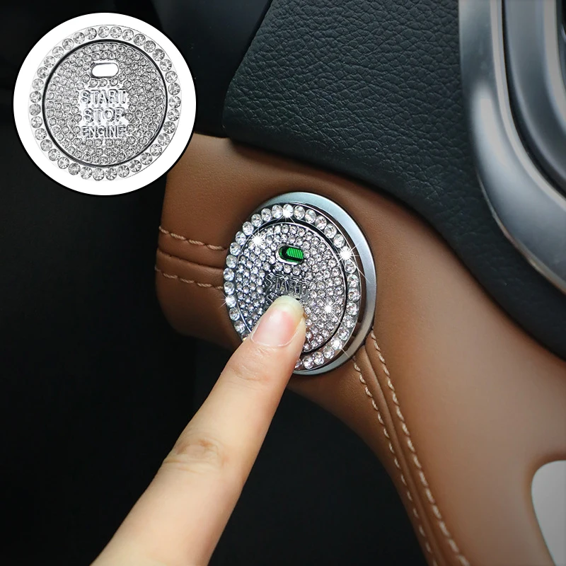 Botón de arranque y parada de coche, anillo decorativo con incrustaciones de diamantes, botón de encendido de coche, llavero, decoración Interior automática, accesorios de coche