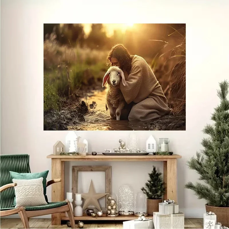 Multiple sizes 1pc frameless Canvas Painting,Good Shepherd Jesus Christ Embrace of Divine Love Poster and Prints Canvas Painting