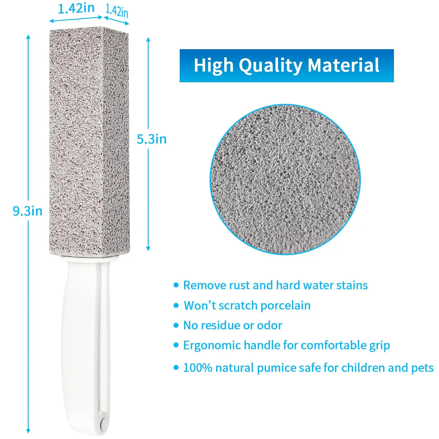 1/2 Pcs Pumice Stone Brush with Handle, Scouring Stick Remove Toilet Bowl Hard Water Rings for Cleaning Toilet Bathroom Kitchen