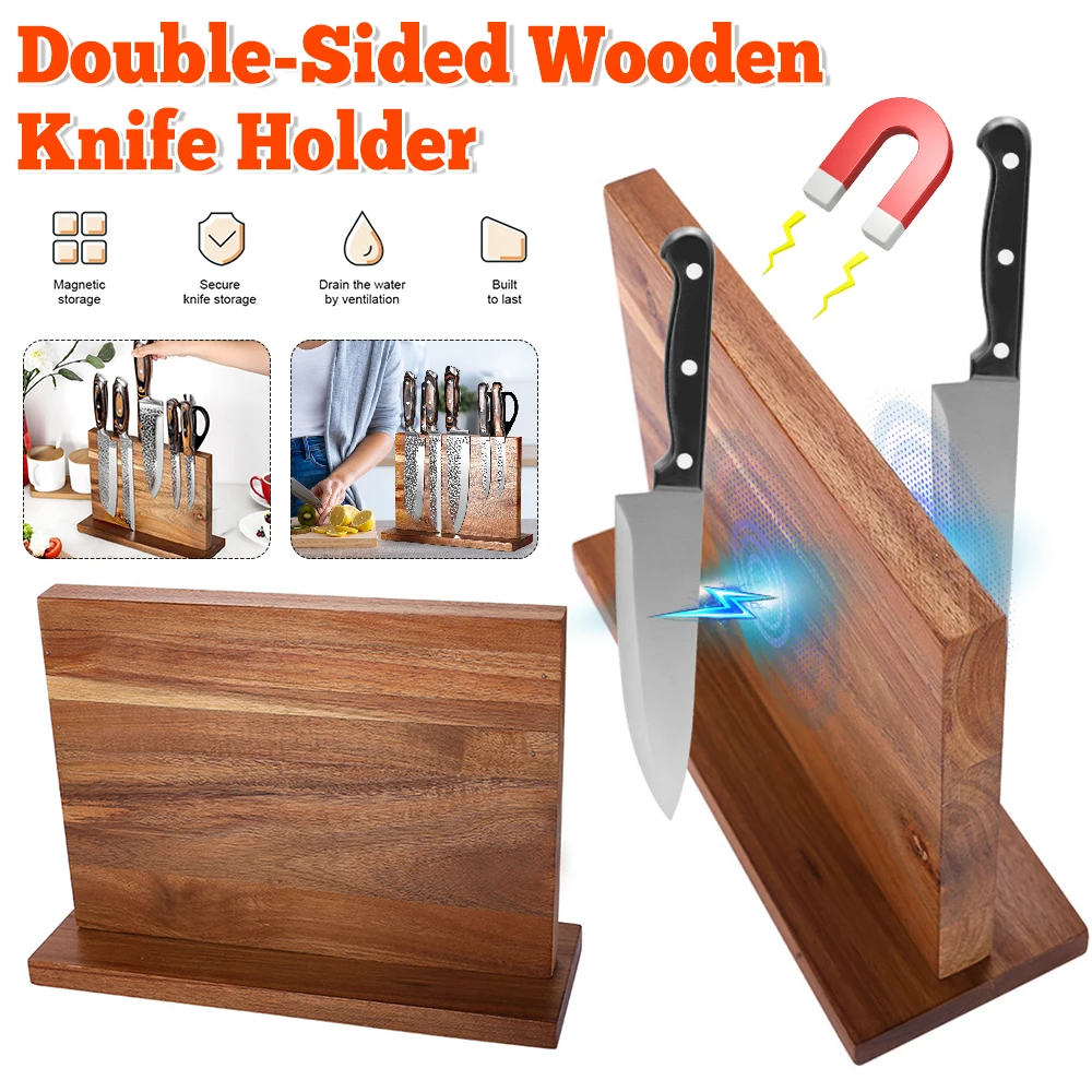 

Magnetic Knife Block Double-Sided Knife Display Rack Kitchen Wood Knife Stand Universal Knives Display Rack Kitchen Accessories