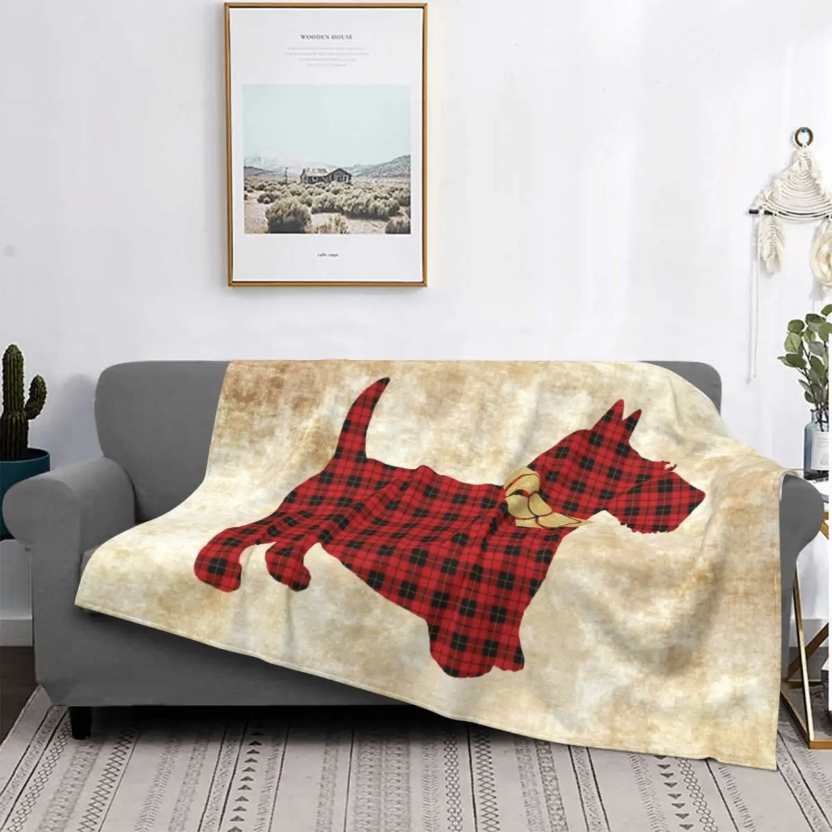 Ultra-Soft Fleece Scottie Dog Tartan Plaid Throw Blanket Warm Flannel Scottish Terrier Blankets for Bedroom Car Couch Quilt