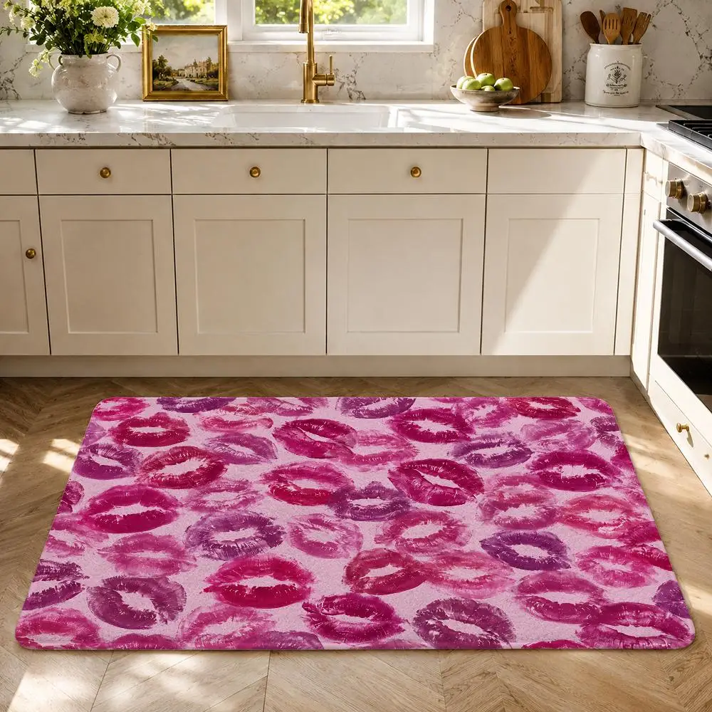 Hot And Passionate Red Lip Mark Floor Mat Flannel Rug Soft Non Slip Washable Door Mat For Bathroom Bedroom Kitchen Home Decor