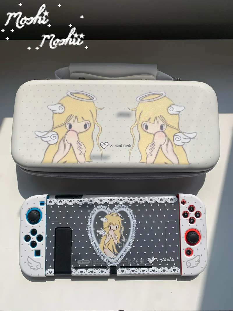 Capa Protetora Original para Switch2 com Design de Desenho Animado, Bolinhas, Menina, Anjo e Estrela, Bolsa de Armazenamento para Nintendo Switch/Old Switch, Acessório de Anime