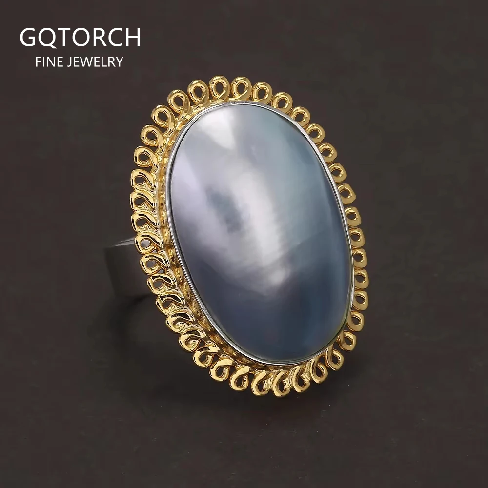 

925 Sterling Silver Mabe Pearl Ring Stud Earrings for Women Exaggerated Large Statement Party Jewelry Gift